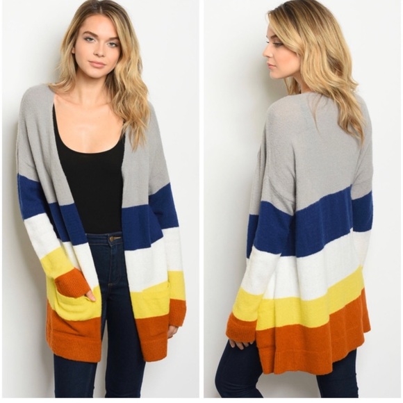 Sweaters - Color block open front lightweight cardigan